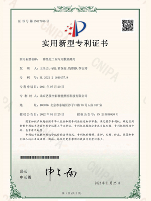 艺佳全彩-一种亮化工程专用散热路灯专利证书