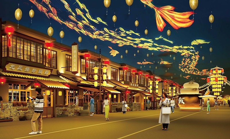 唐山稻地集古镇鱼舞灯夜景图