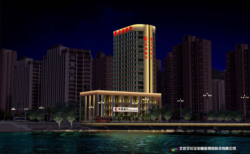 承德银行楼体外景观照明夜景图